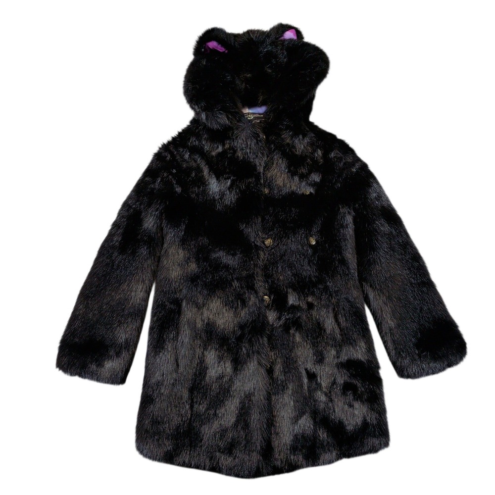 SpiritHoods Black Panther Faux Fur Coat XXS Galaxy Lining Hooded Ears Jacket